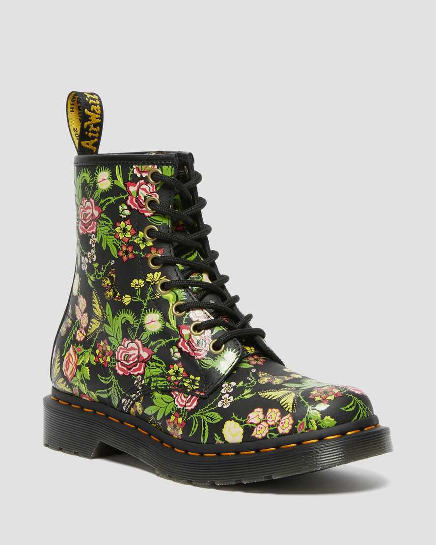 Dr Martens 1460 Floral Bloom Leather Lace Up Naisten Nilkkurit Mustat Suomi | 6241CQJXO