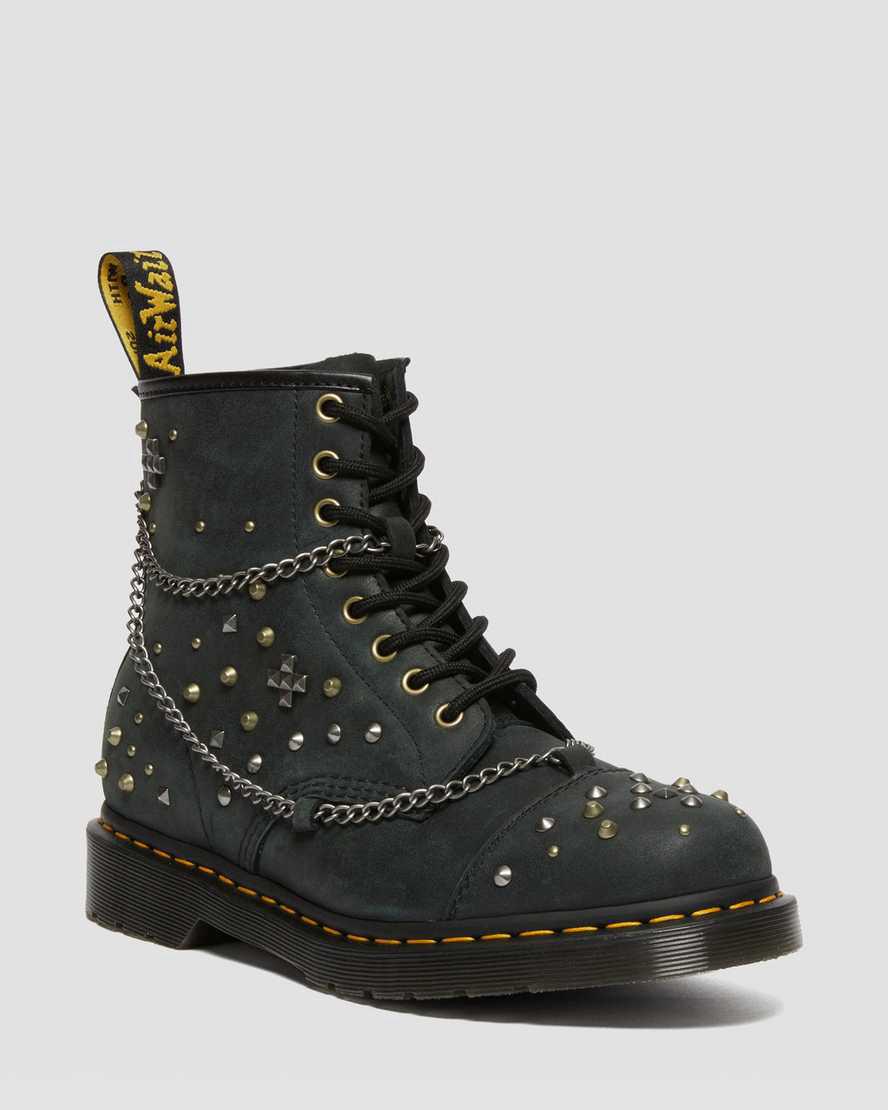 Dr Martens 1460 Studded Chain Leather Lace Up Naisten Nilkkurit Mustat Suomi | 3549LZINH