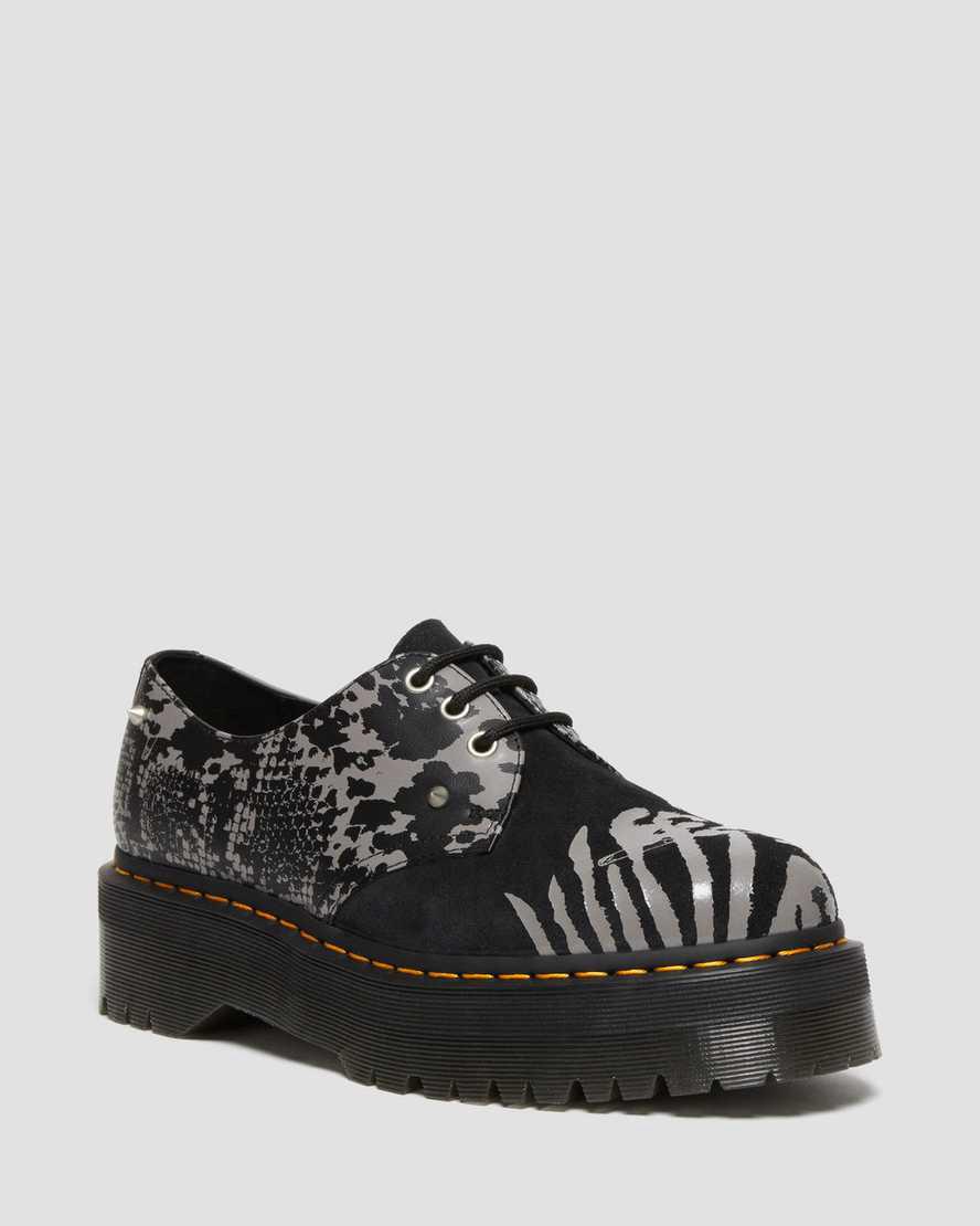 Dr Martens 1461 Animal Clash Leather & Suede Platform Naisten Oxford Kengät Black/Grey Backhand Suomi | 9012DHNTM