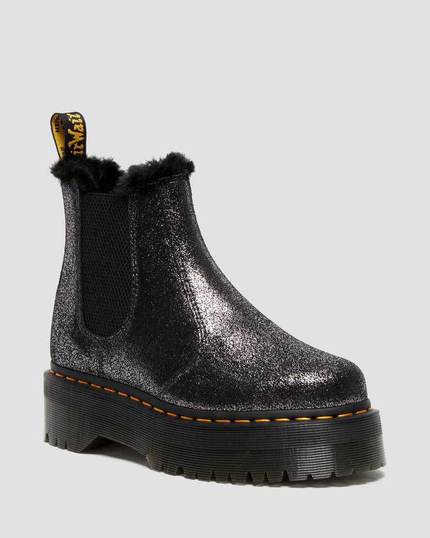 Dr Martens 2976 Faux Fur-Lined Metallic Platform Naisten Chelsea Saappaat Mustat Suomi | 6931GYERT