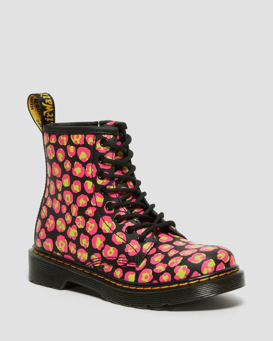 Dr Martens Junior 1460 Leopard Hydro Leather Lasten Nauhasaappaat Black/Pink Suomi | 0783QHJPL
