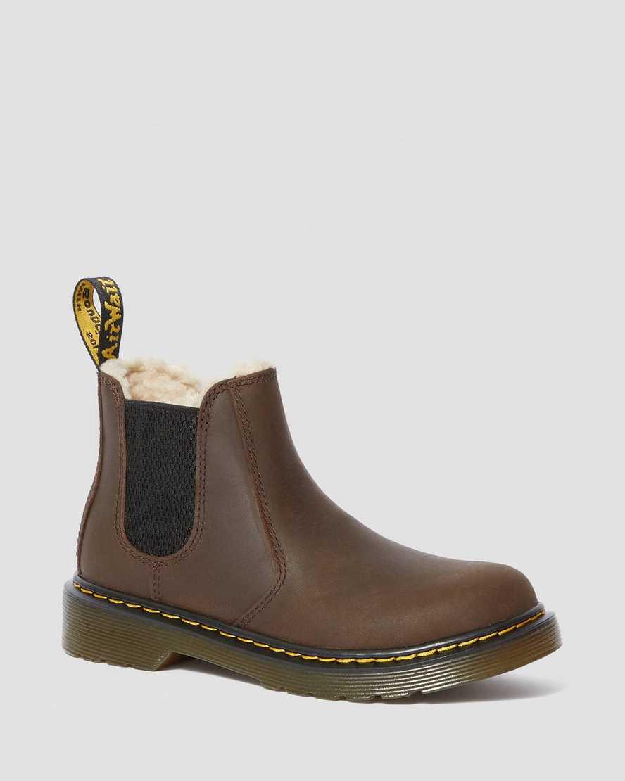 Dr Martens Junior 2976 Faux Fur Lined Lasten Chelsea Saappaat Tummanruskea Suomi | 2075CWJDH