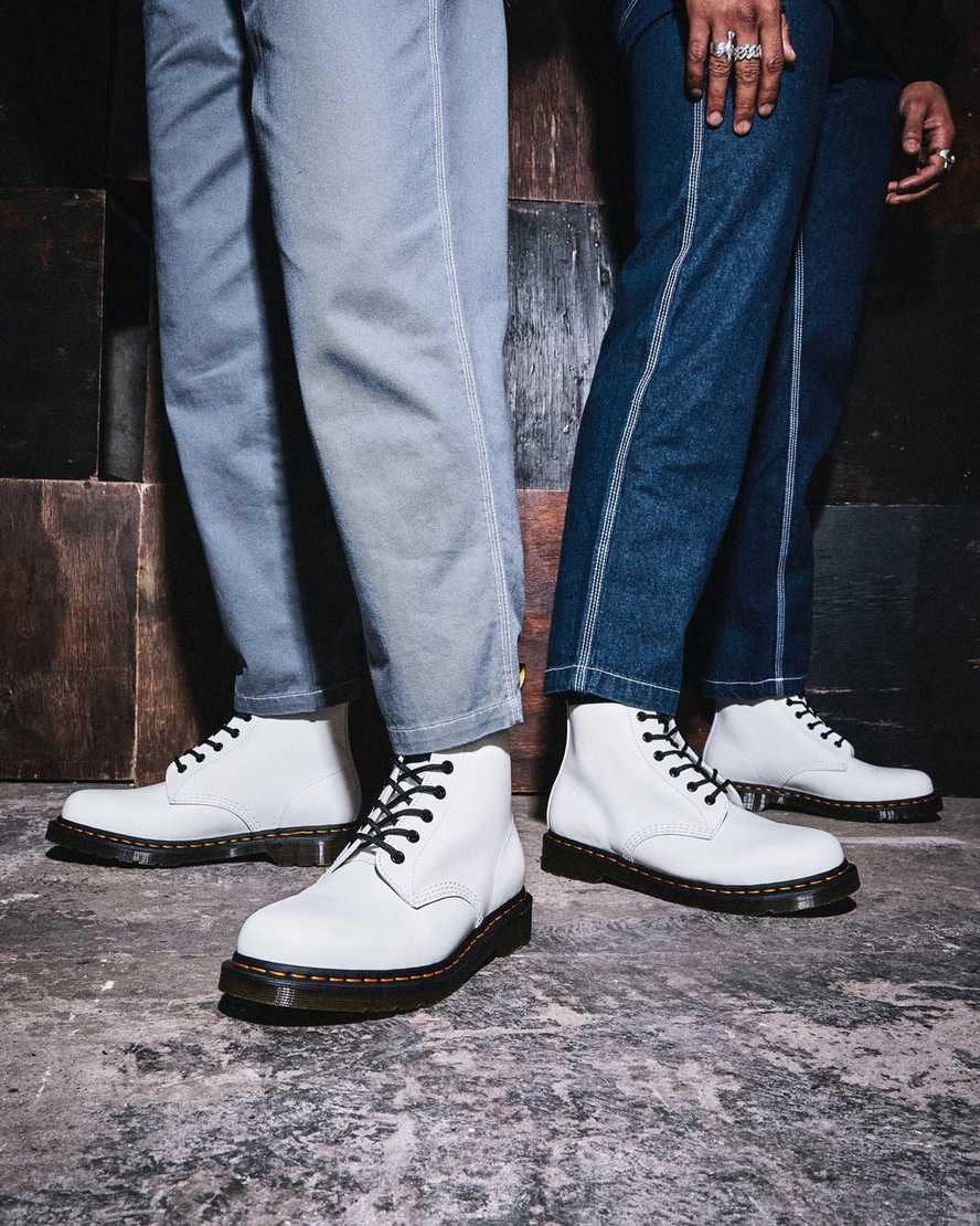 Dr Martens 101 Yellow Stitch Smooth Leather Miesten Nilkkurit Valkoinen  Suomi |  1907MNUOT