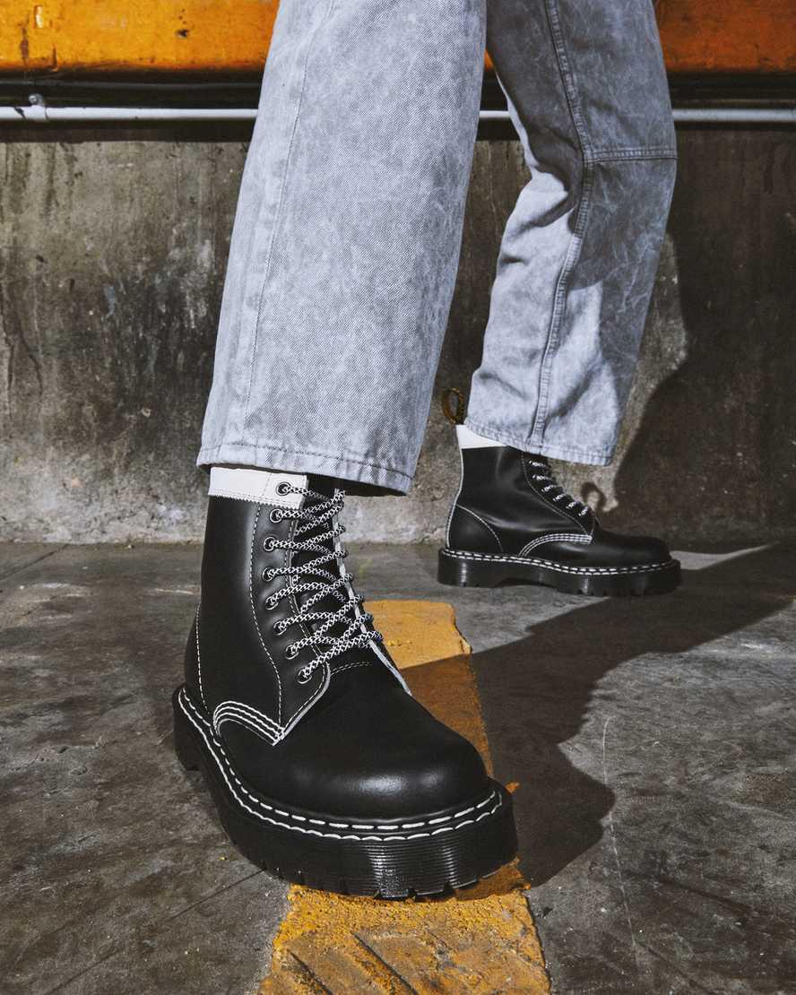Dr Martens 1460 Pascal Bex Leather Contrast Lace Up Naisten Nilkkurit Mustat Valkoinen  Suomi |  5167ULHQP
