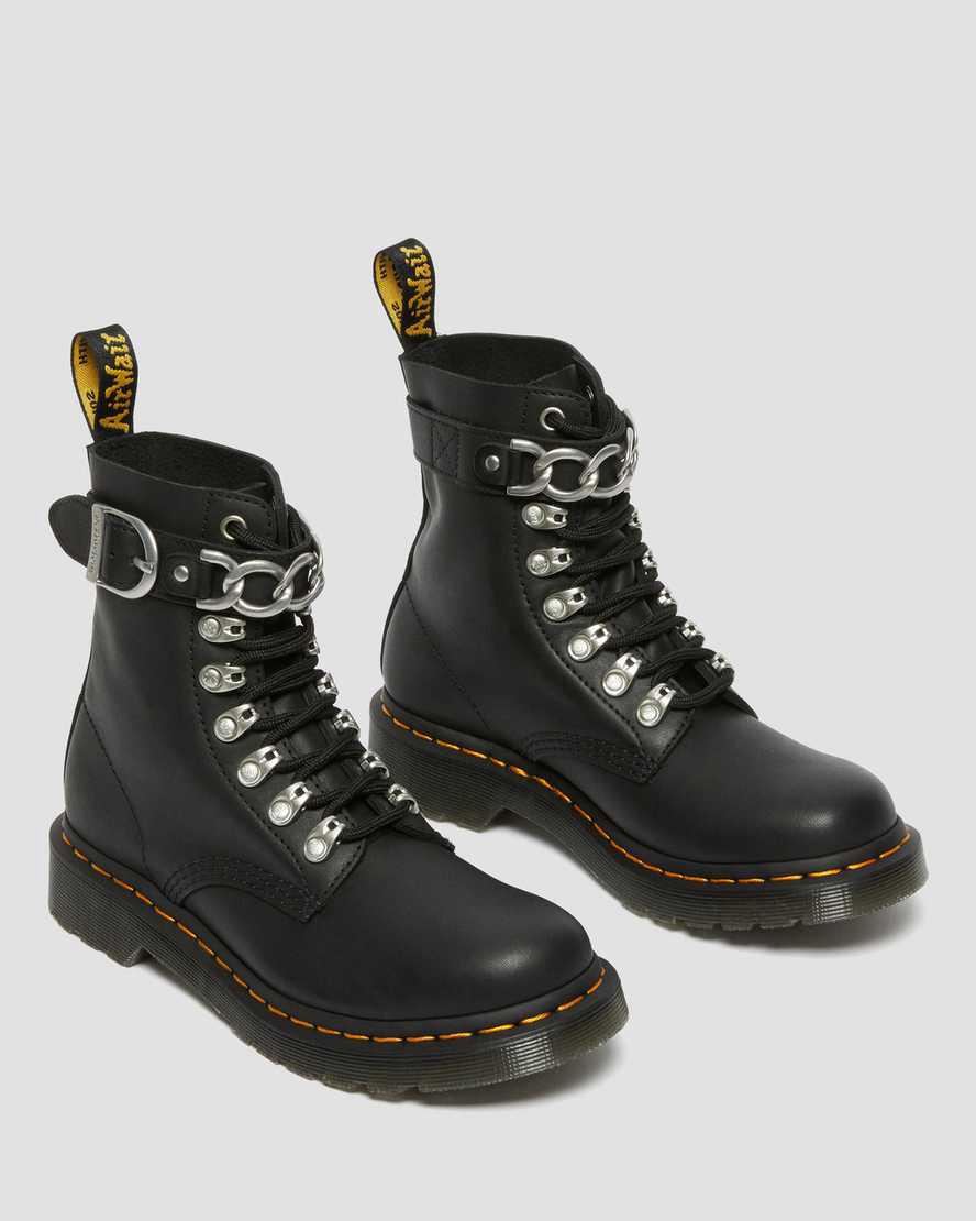 Dr Martens 1460 Pascal Chain Leather Lace Up Naisten Nilkkurit Mustat  Suomi |  3659UIWRZ
