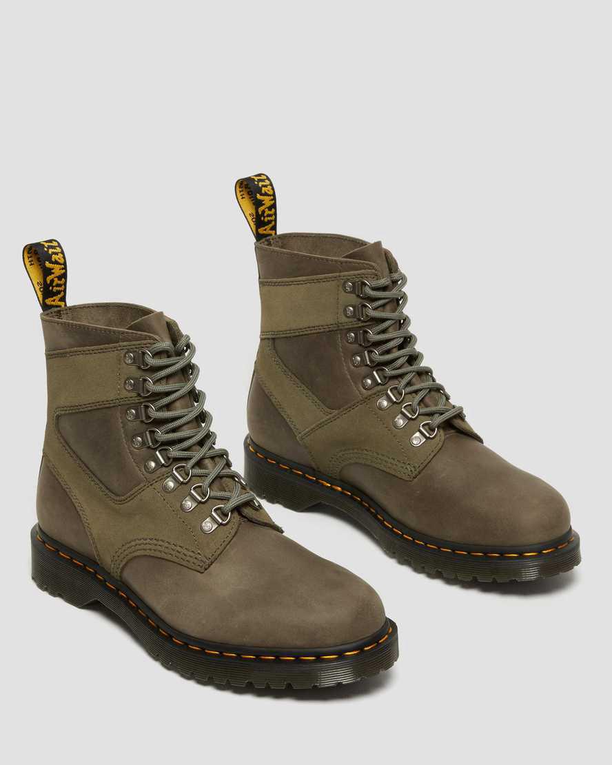 Dr Martens 1460 Pascal Leather & Suede Lace Up Miesten Nilkkurit Oliivinvihreä  Suomi |  1749NETJM