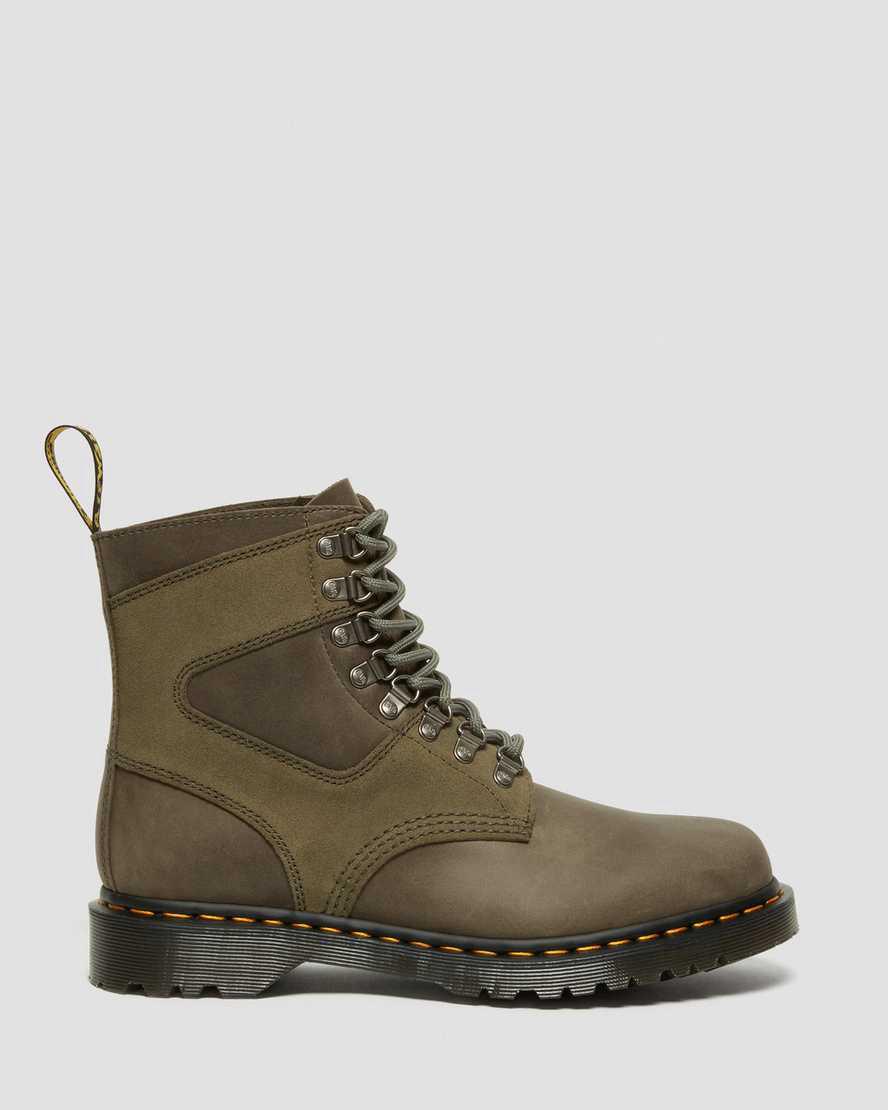 Dr Martens 1460 Pascal Leather & Suede Lace Up Miesten Nilkkurit Oliivinvihreä  Suomi |  1749NETJM