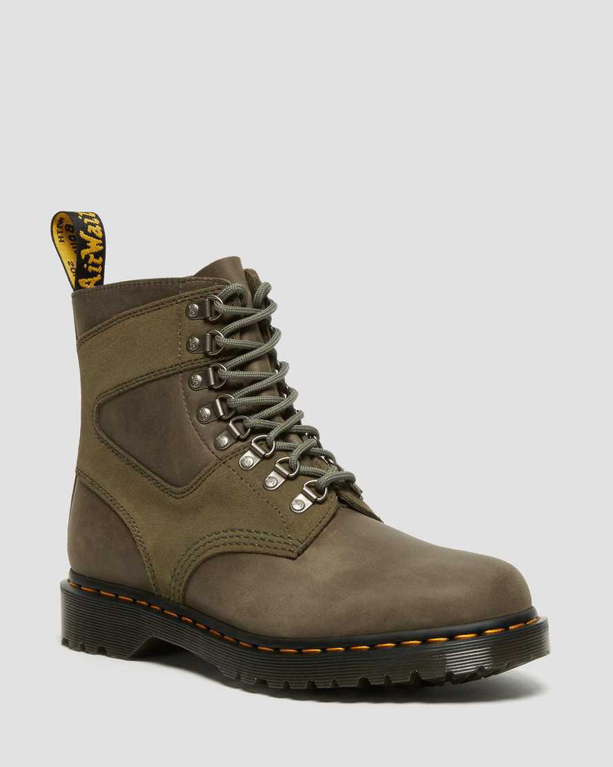 Dr Martens 1460 Pascal Leather & Suede Lace Up Miesten Nilkkurit Oliivinvihreä  Suomi |  1749NETJM