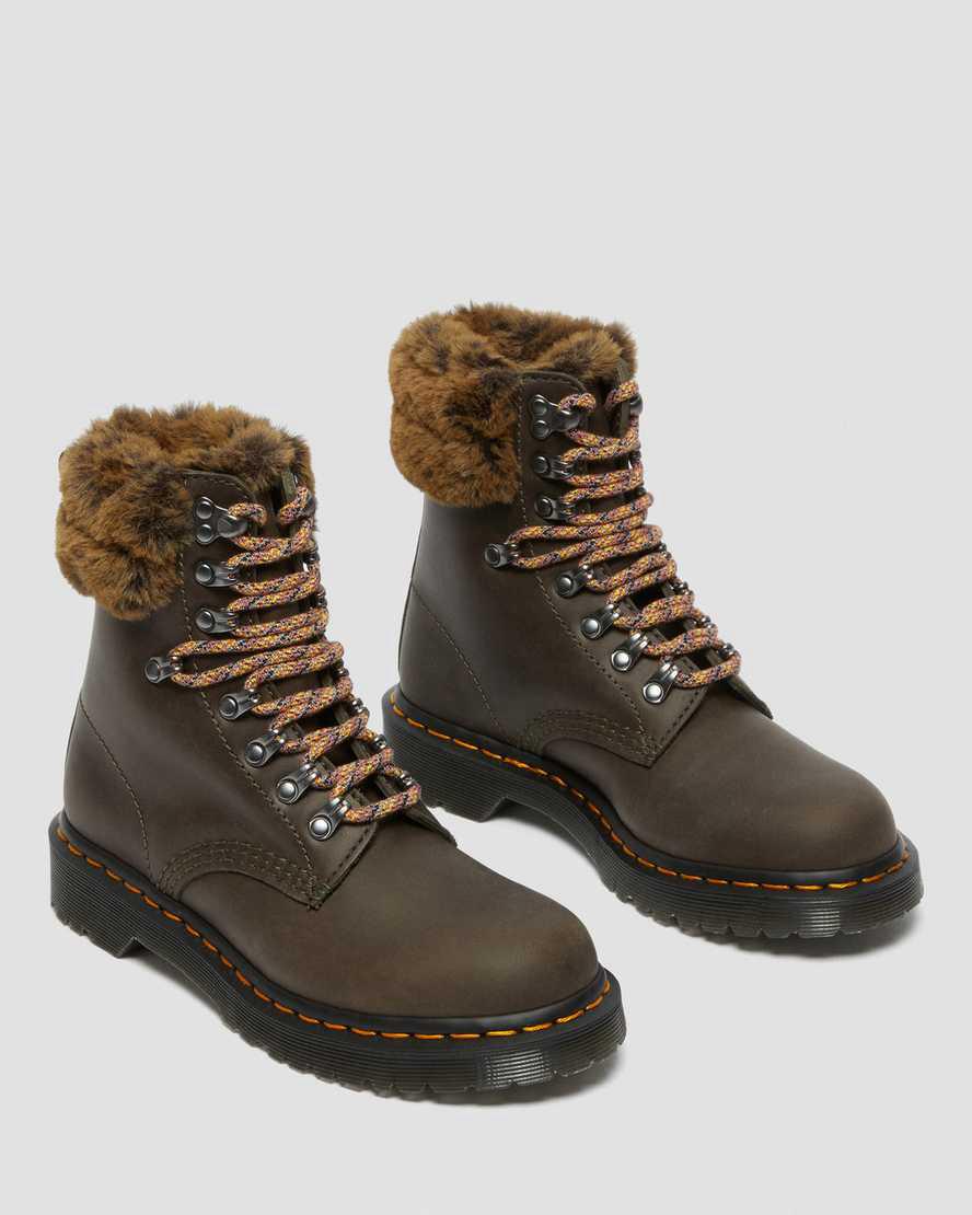 Dr Martens 1460 Serena Collar Faux Fur Lined Lace Up Naisten Nilkkurit Harmaat  Suomi |  7465NPYVW