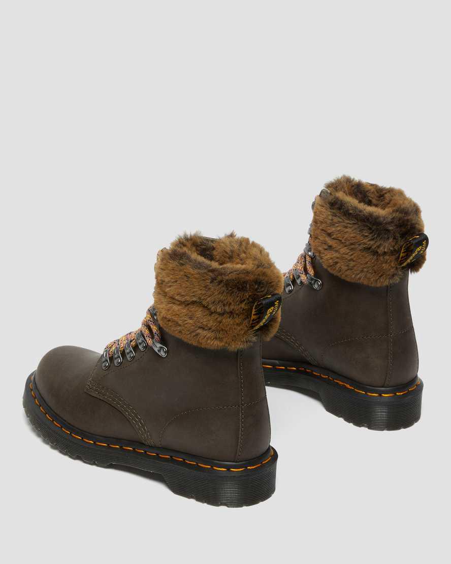 Dr Martens 1460 Serena Collar Faux Fur Lined Lace Up Naisten Nilkkurit Harmaat  Suomi |  7465NPYVW