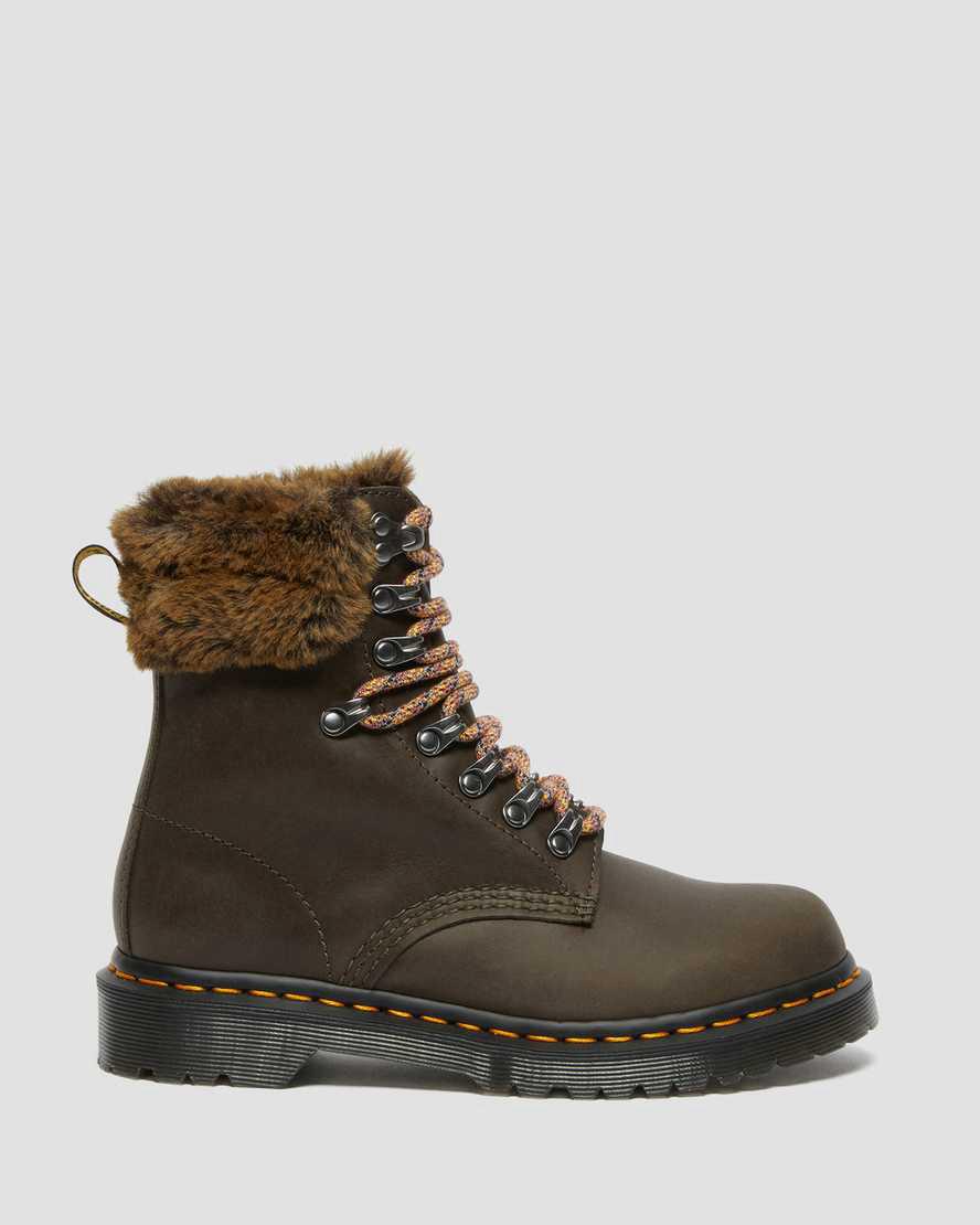 Dr Martens 1460 Serena Collar Faux Fur Lined Lace Up Naisten Nilkkurit Harmaat  Suomi |  7465NPYVW