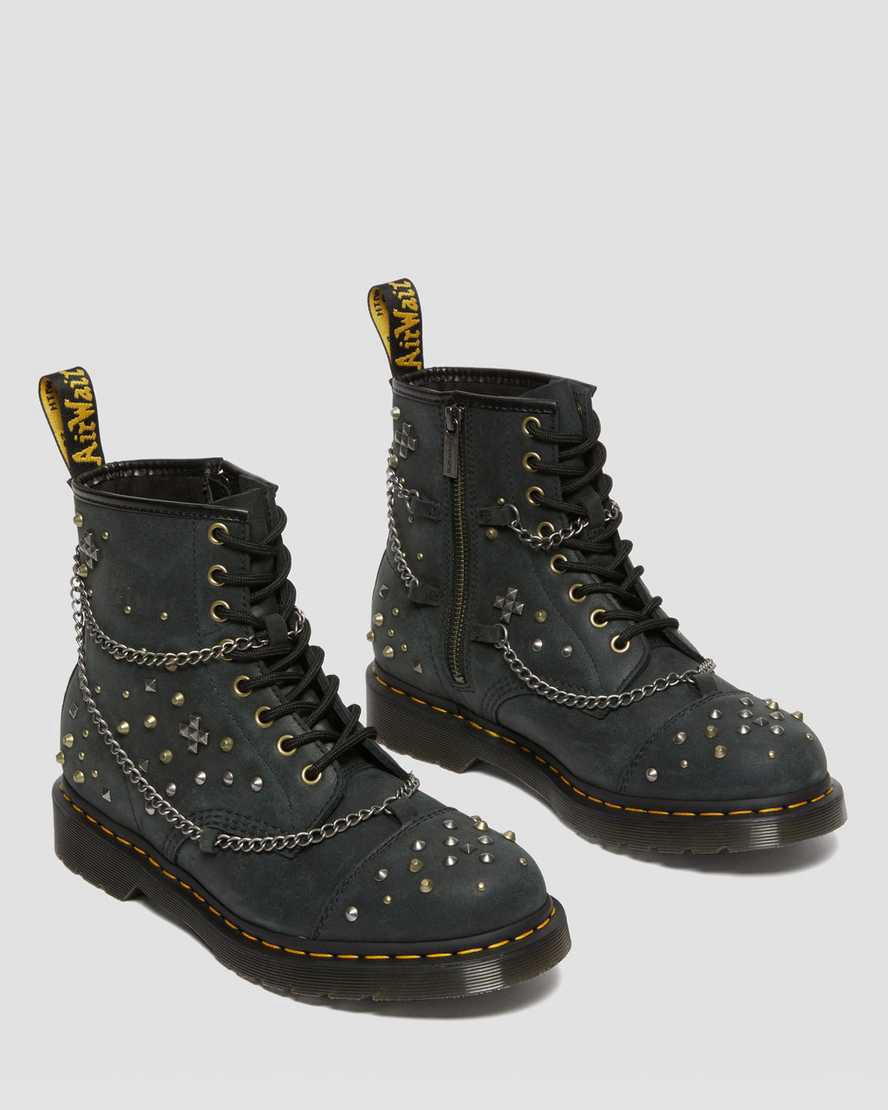 Dr Martens 1460 Studded Chain Leather Lace Up Naisten Nilkkurit Mustat  Suomi |  3549LZINH