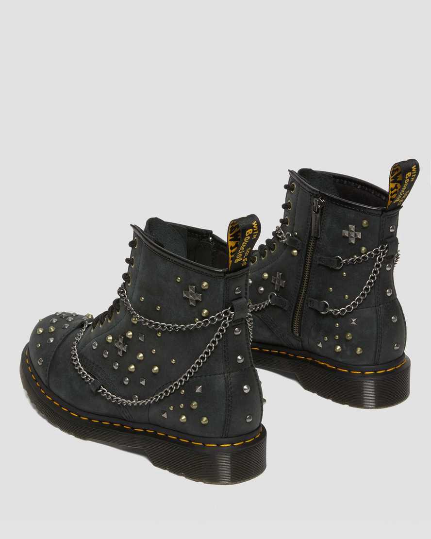 Dr Martens 1460 Studded Chain Leather Lace Up Naisten Nilkkurit Mustat  Suomi |  3549LZINH