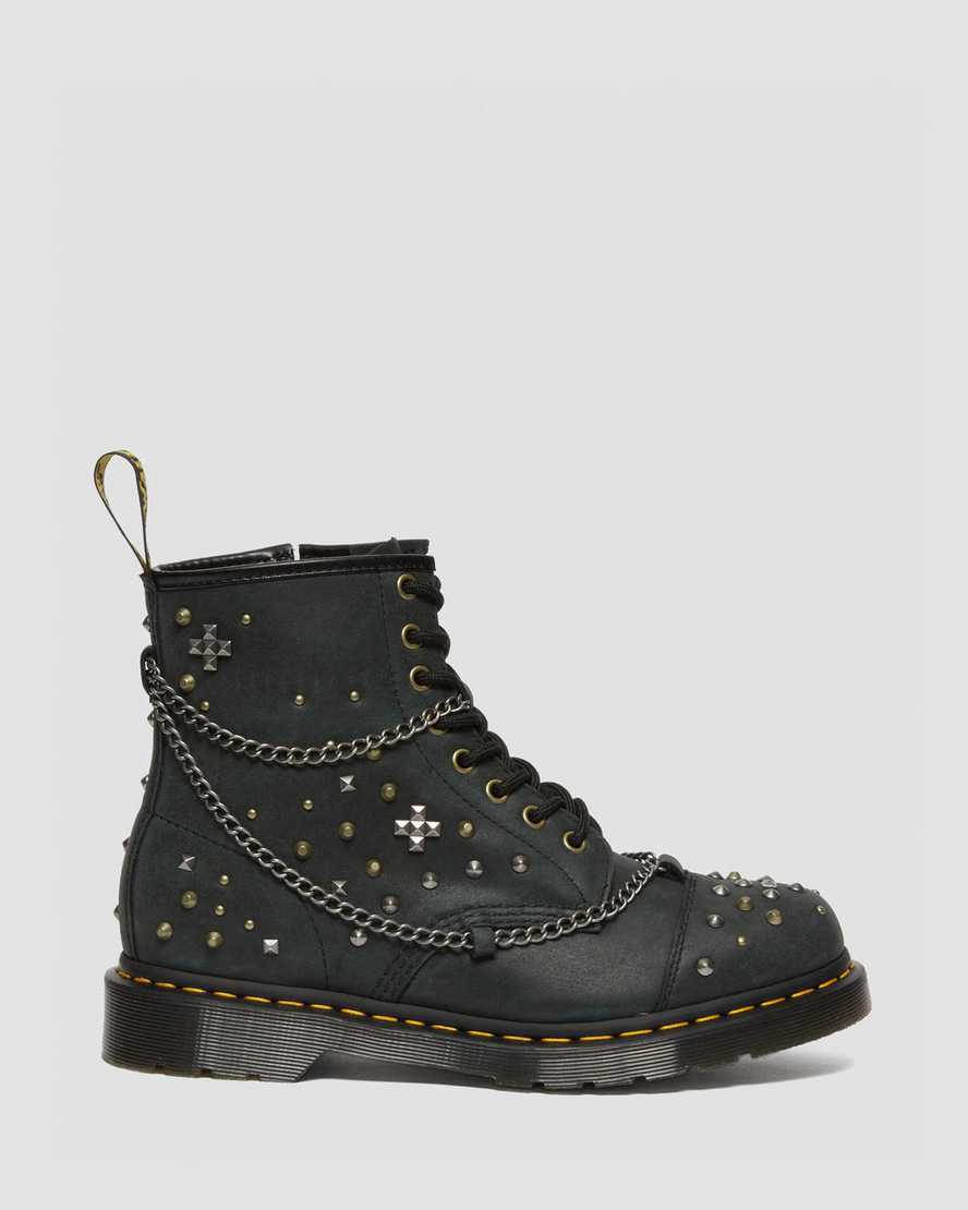 Dr Martens 1460 Studded Chain Leather Lace Up Naisten Nilkkurit Mustat  Suomi |  3549LZINH