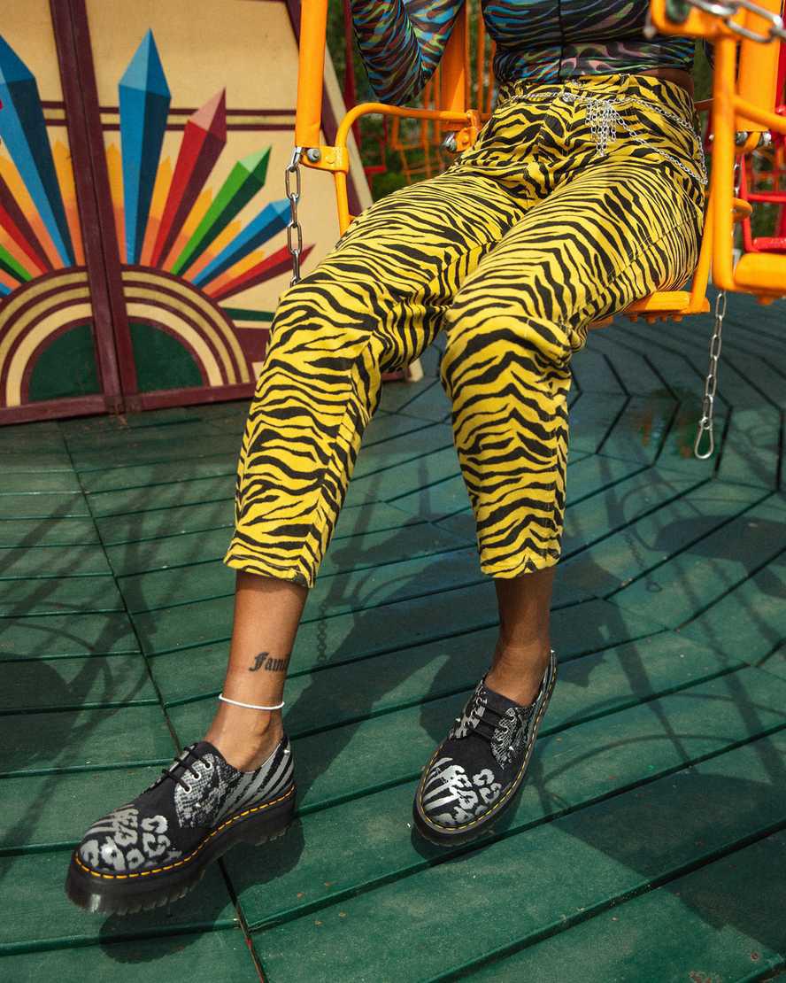 Dr Martens 1461 Animal Clash Leather & Suede Naisten Platform Kengät Black/Grey Backhand  Suomi |  6349BLVPM