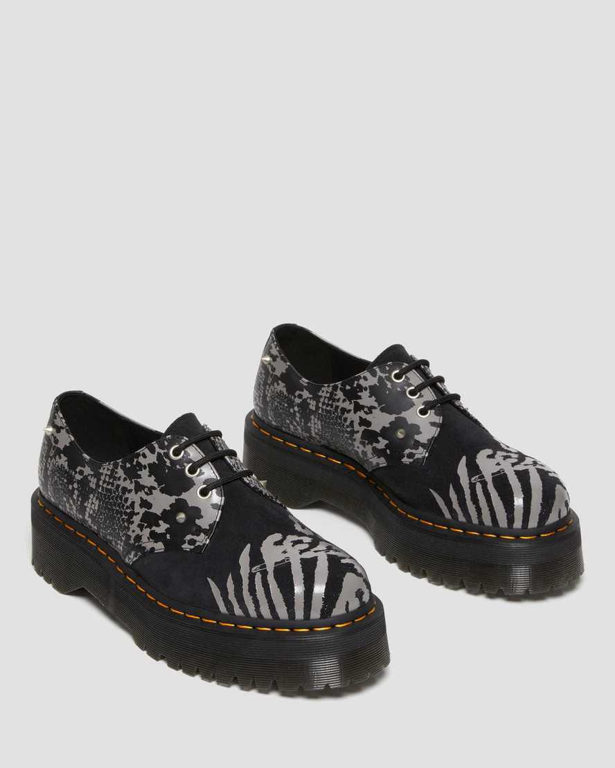 Dr Martens 1461 Animal Clash Leather & Suede Naisten Platform Kengät Black/Grey Backhand  Suomi |  6349BLVPM