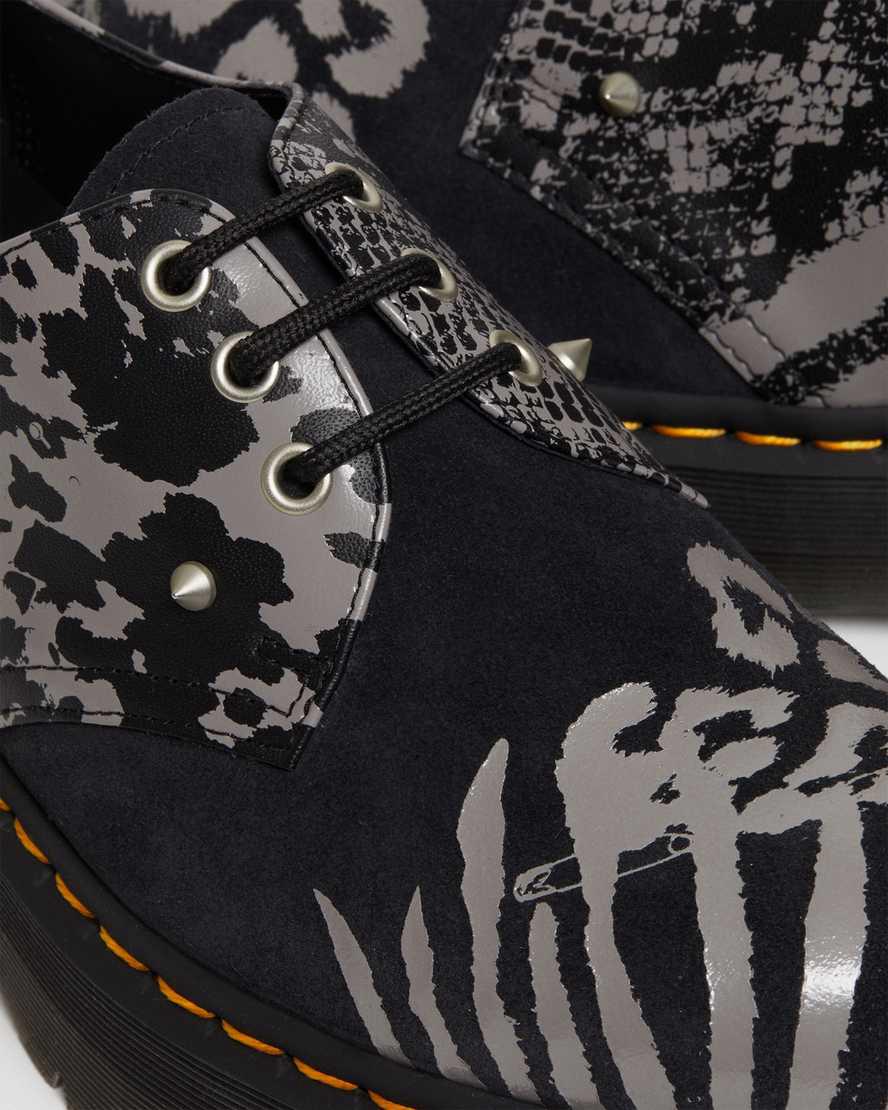 Dr Martens 1461 Animal Clash Leather & Suede Platform Naisten Oxford Kengät Black/Grey Backhand  Suomi |  9012DHNTM