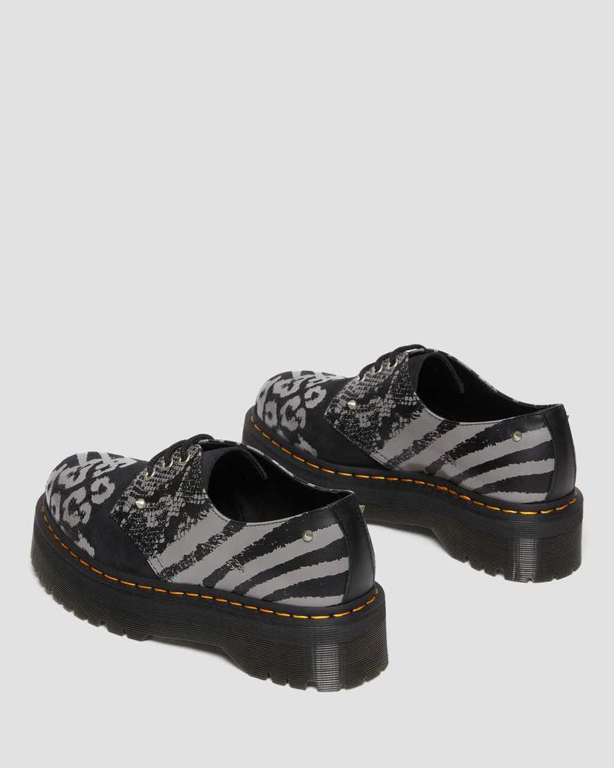 Dr Martens 1461 Animal Clash Leather & Suede Platform Naisten Oxford Kengät Black/Grey Backhand  Suomi |  9012DHNTM