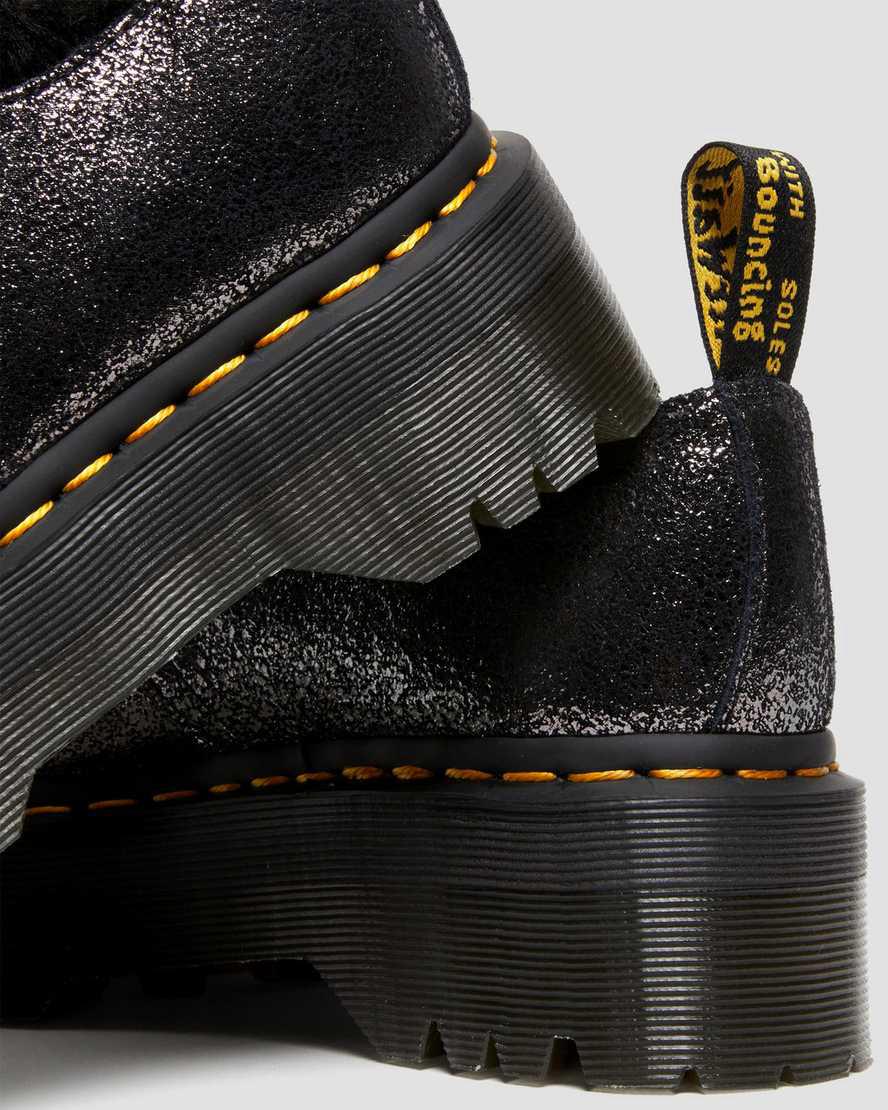 Dr Martens 1461 Faux Fur-Lined Metallic Leather Platform Naisten Oxford Kengät Mustat  Suomi |  5827GMLWA