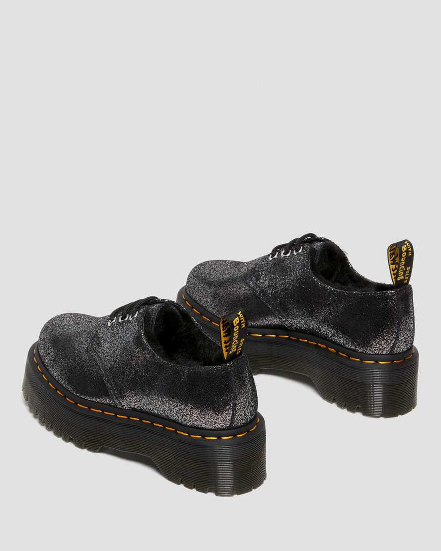 Dr Martens 1461 Faux Fur-Lined Metallic Leather Platform Naisten Oxford Kengät Mustat  Suomi |  5827GMLWA