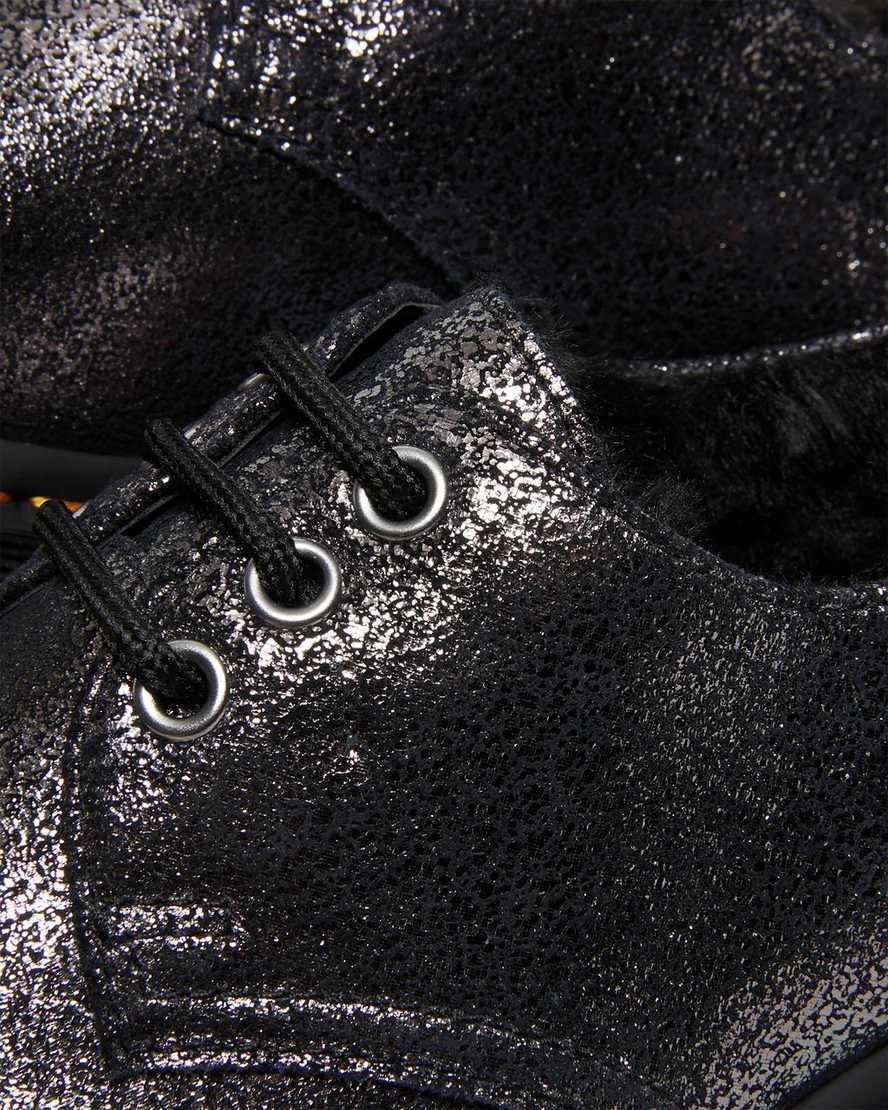 Dr Martens 1461 Faux Fur-Lined Metallic Leather Platform Naisten Oxford Kengät Mustat  Suomi |  5827GMLWA