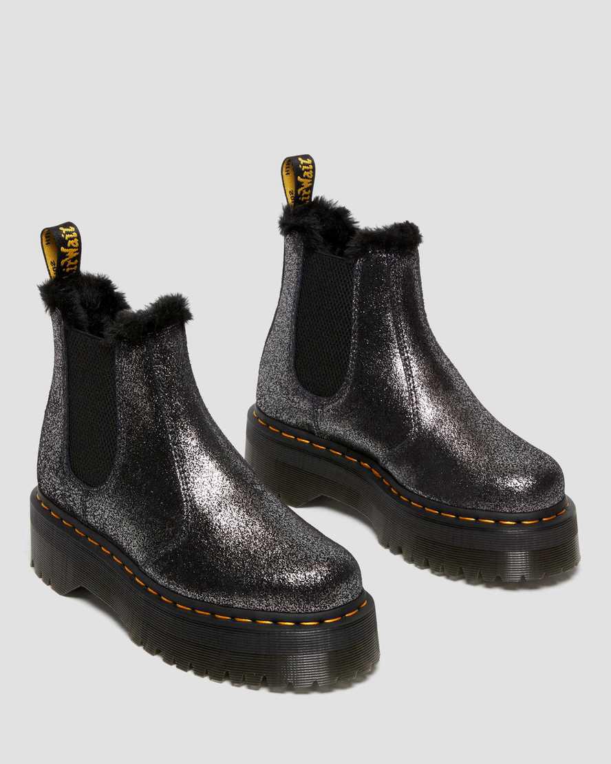 Dr Martens 2976 Faux Fur-Lined Metallic Platform Naisten Chelsea Saappaat Mustat  Suomi |  6931GYERT