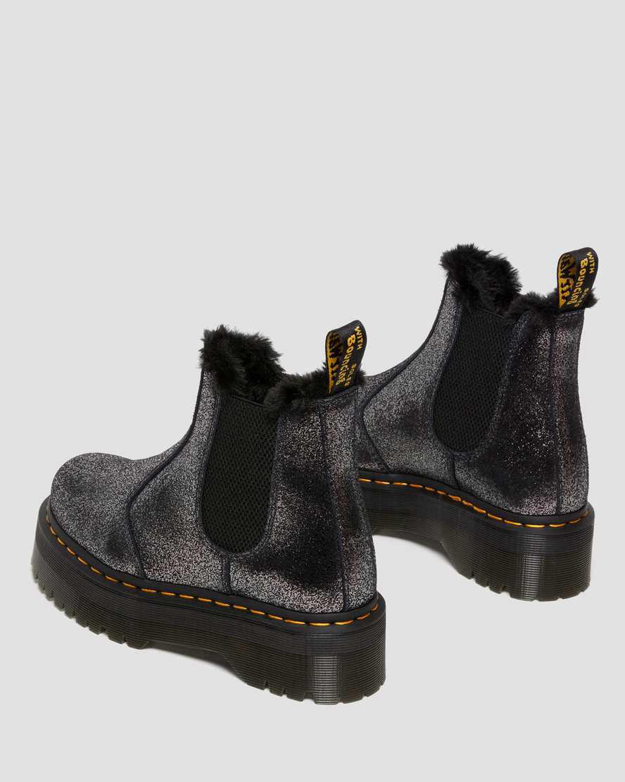 Dr Martens 2976 Faux Fur-Lined Metallic Platform Naisten Chelsea Saappaat Mustat  Suomi |  6931GYERT
