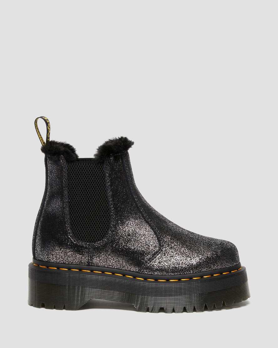 Dr Martens 2976 Faux Fur-Lined Metallic Platform Naisten Chelsea Saappaat Mustat  Suomi |  6931GYERT