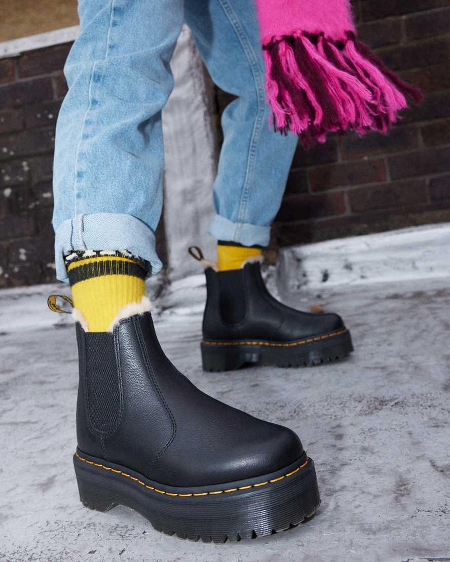Dr Martens 2976 Faux Fur Lined Platform Naisten Chelsea Saappaat Mustat  Suomi |  4691BUXZD