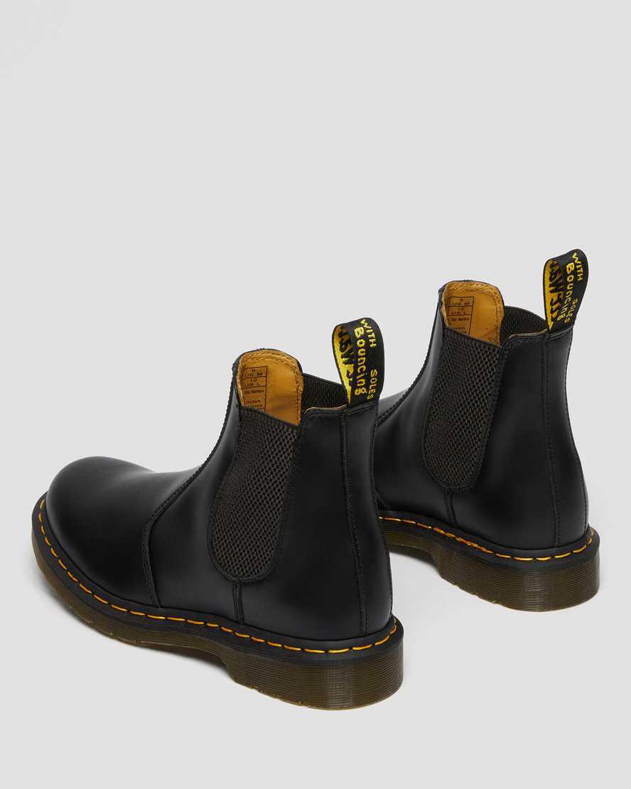 Dr Martens 2976 Yellow Stitch Smooth Leather Chelsea Miesten Originals Boots Mustat  Suomi |  2196VESOF