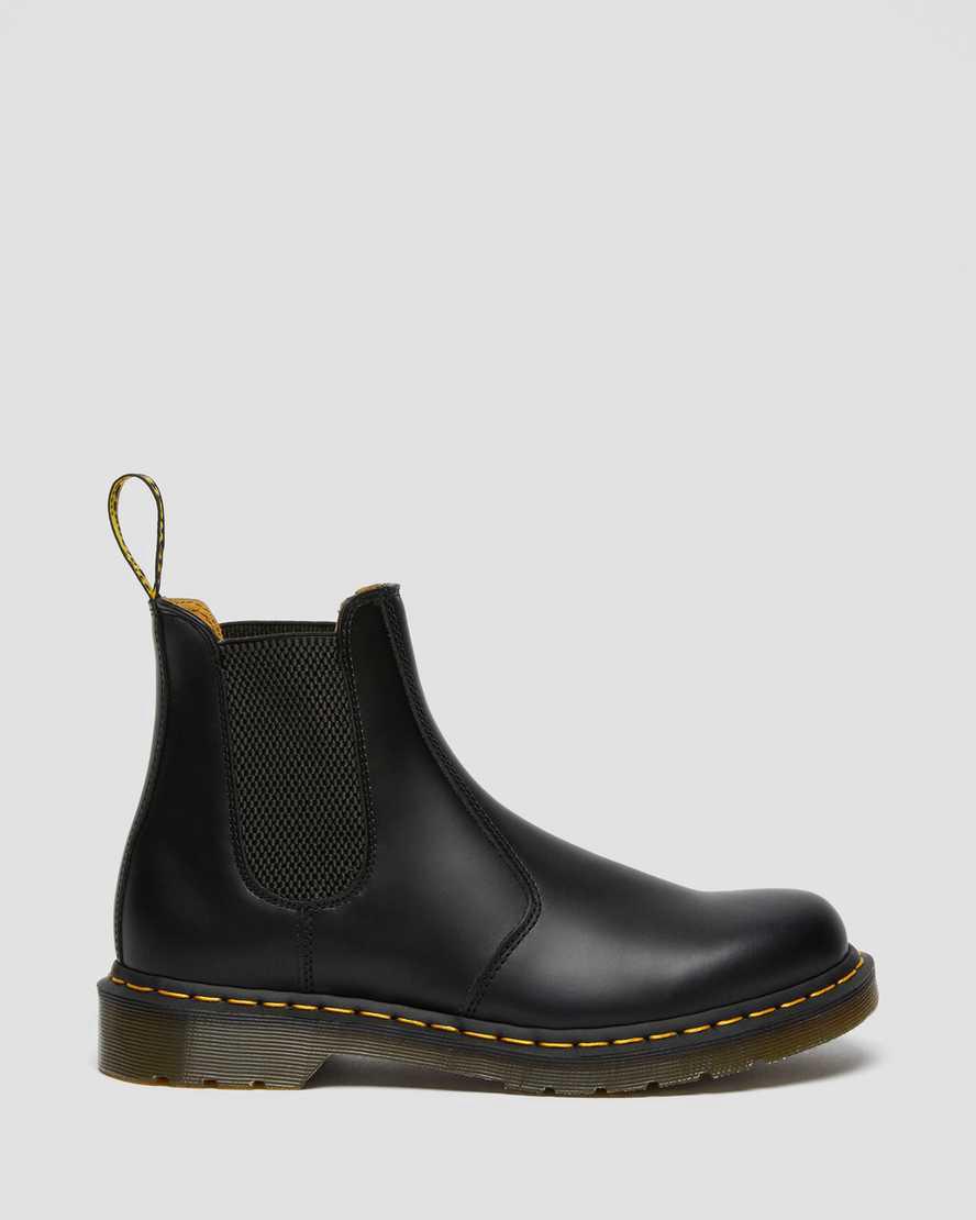 Dr Martens 2976 Yellow Stitch Smooth Leather Chelsea Miesten Originals Boots Mustat  Suomi |  2196VESOF