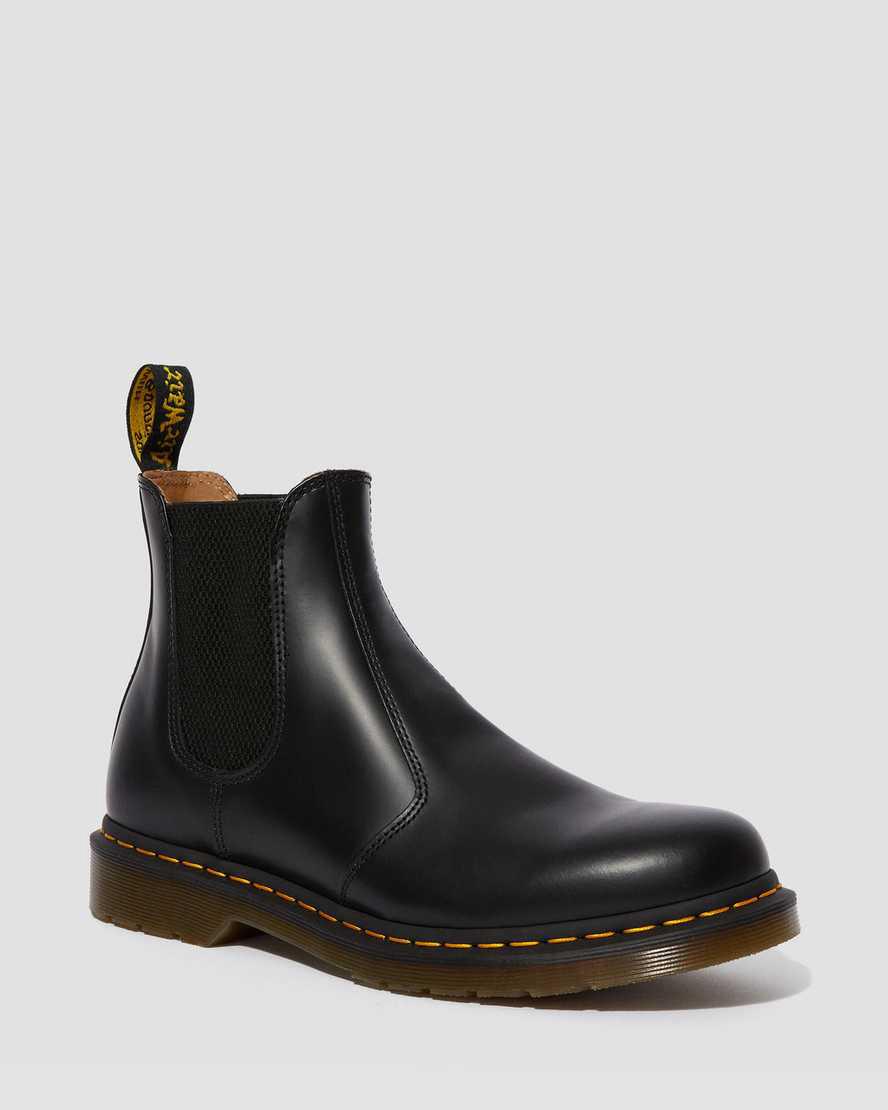 Dr Martens 2976 Yellow Stitch Smooth Leather Chelsea Miesten Nilkkurit Mustat  Suomi |  7102CPBRI