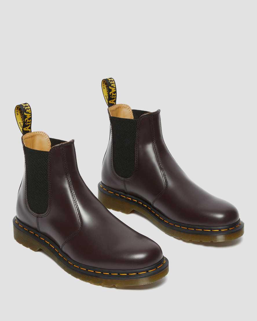 Dr Martens 2976 Yellow Stitch Smooth Leather Chelsea Miesten Originals Boots Viininpunainen  Suomi |  8657DOMUH