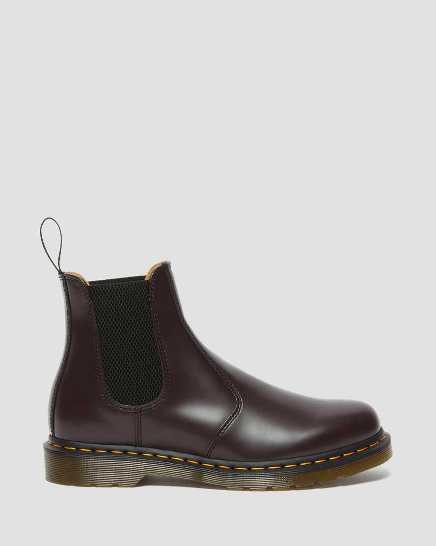 Dr Martens 2976 Yellow Stitch Smooth Leather Chelsea Miesten Originals Boots Viininpunainen  Suomi |  8657DOMUH