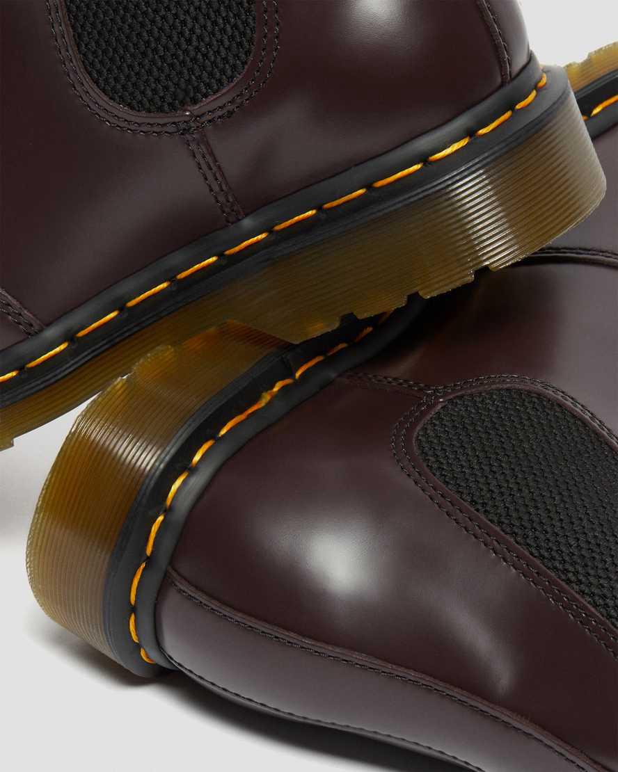 Dr Martens 2976 Yellow Stitch Smooth Leather Chelsea Miesten Originals Boots Viininpunainen  Suomi |  8657DOMUH