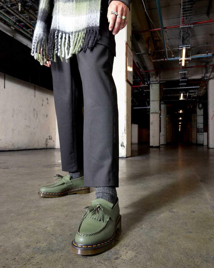 Dr Martens Adrian Yellow Stitch Leather Tassel Naisten Loaferit Khaki Vihreä  Suomi |  0132GDBUM
