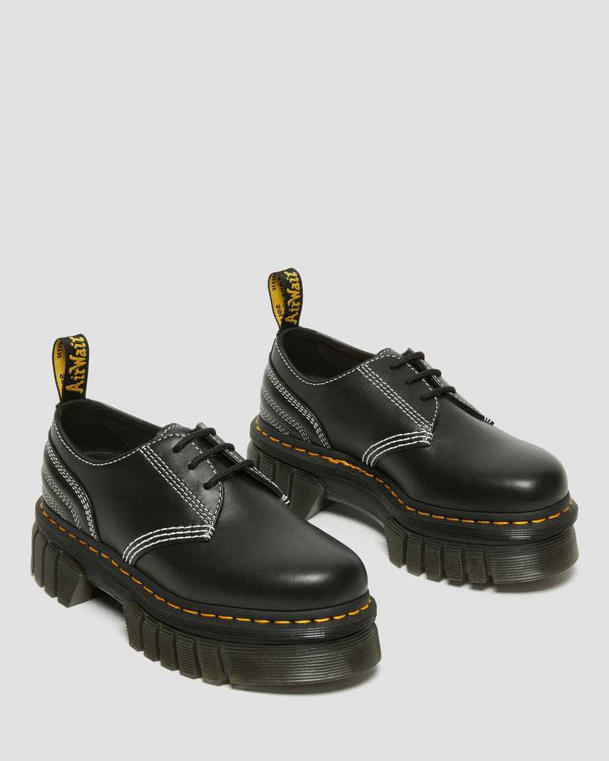 Dr Martens Audrick White Stitch Leather Platform Miesten Oxford Kengät Mustat  Suomi |  6810OKFAM