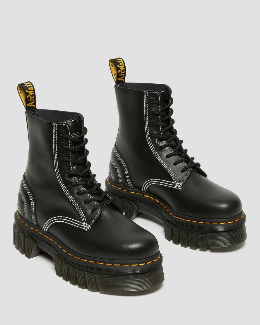 Dr Martens Audrick White Stitch Leather Platform Lace Up Naisten Nilkkurit Mustat  Suomi |  9647HKIGW