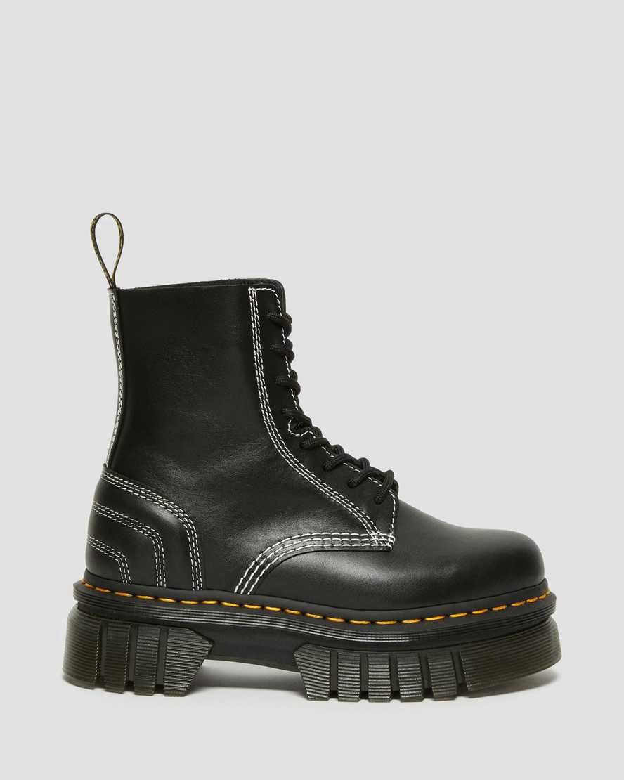 Dr Martens Audrick White Stitch Leather Platform Lace Up Naisten Nilkkurit Mustat  Suomi |  9647HKIGW