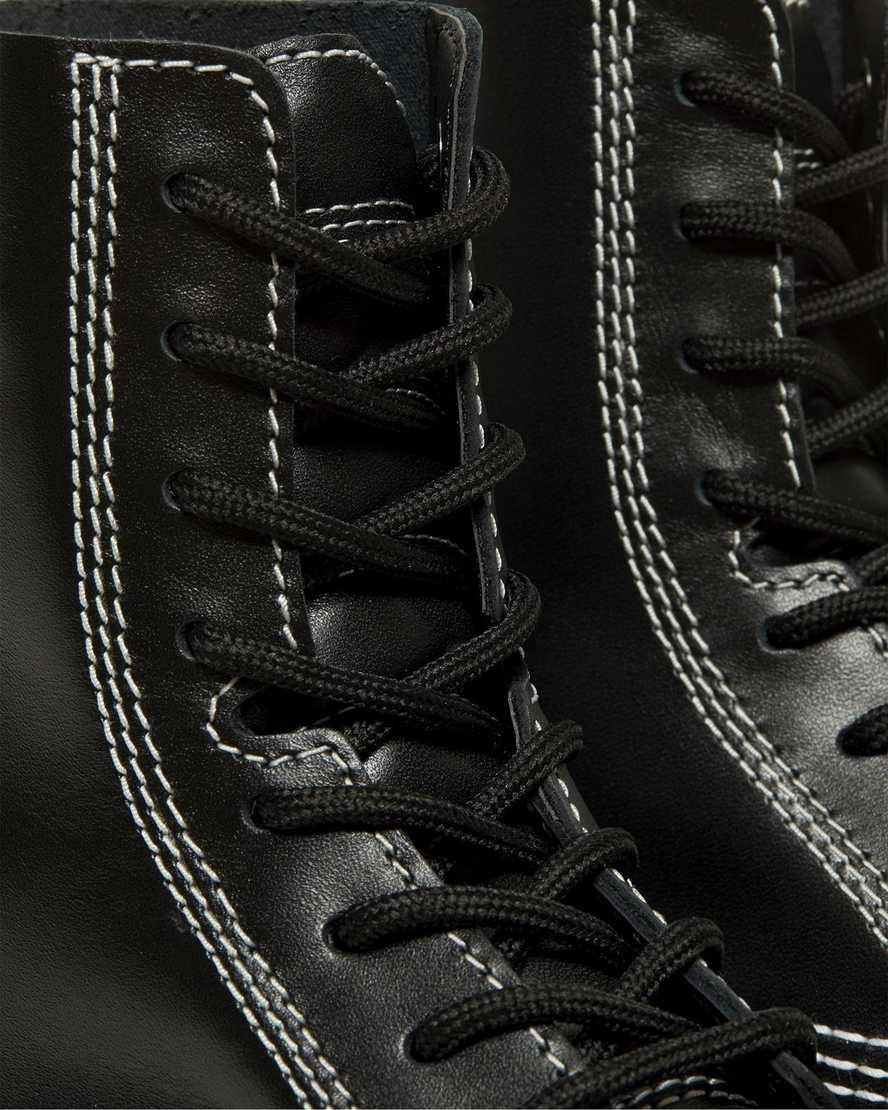 Dr Martens Audrick White Stitch Leather Platform Lace Up Naisten Nilkkurit Mustat  Suomi |  9647HKIGW