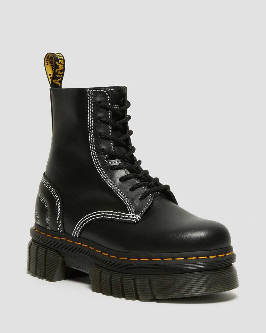 Dr Martens Audrick White Stitch Leather Platform Lace Up Naisten Nilkkurit Mustat  Suomi |  9647HKIGW