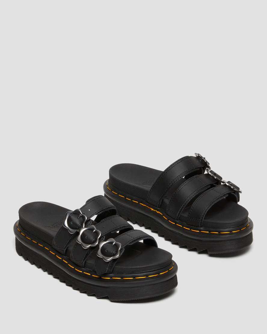 Dr Martens Blaire Flower Buckle Leather Slide Naisten Platform Sandaalit Mustat  Suomi |  5839WFOLA
