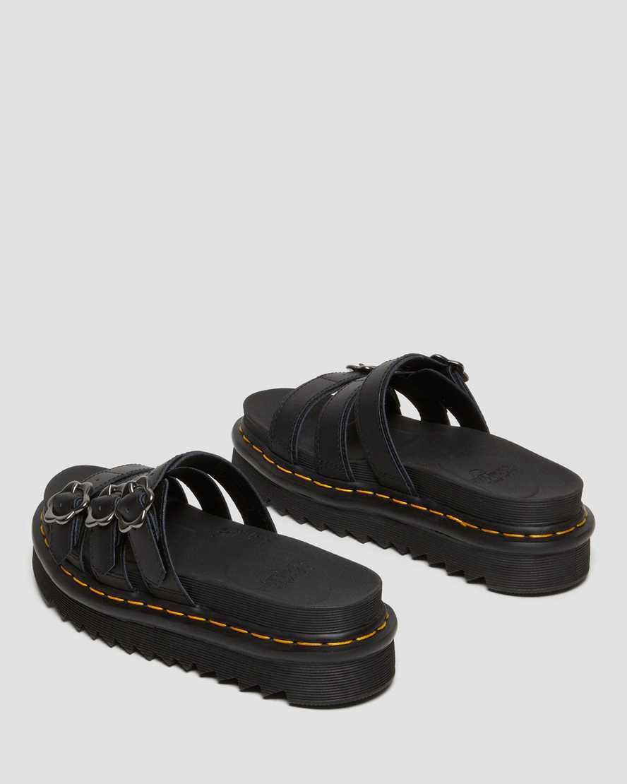 Dr Martens Blaire Flower Buckle Leather Slide Naisten Platform Sandaalit Mustat  Suomi |  5839WFOLA