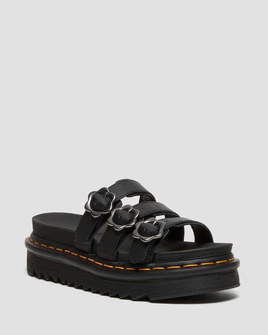 Dr Martens Blaire Flower Buckle Leather Slide Naisten Platform Sandaalit Mustat  Suomi |  5839WFOLA