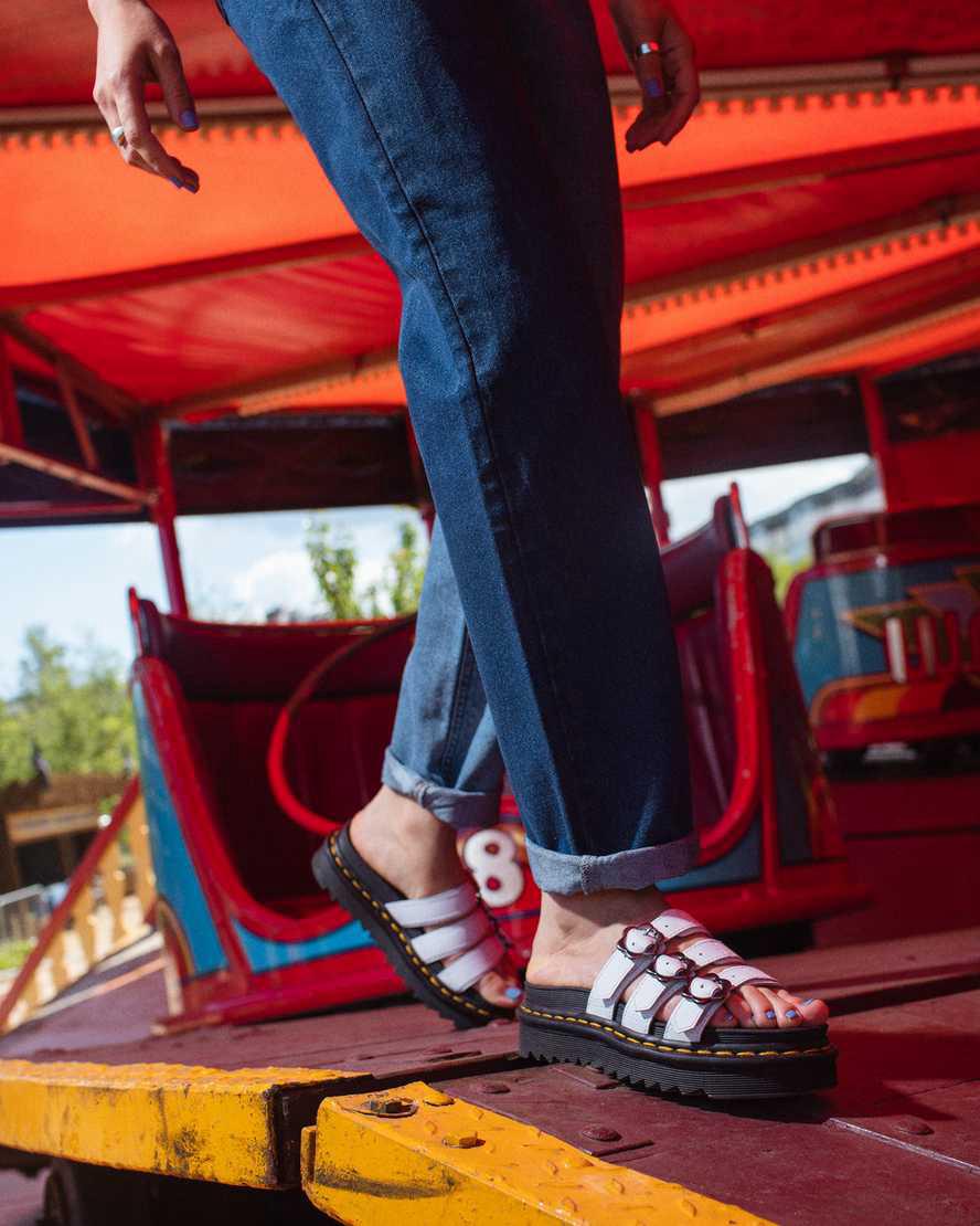 Dr Martens Blaire Flower Buckle Leather Slide Naisten Platform Sandaalit Valkoinen  Suomi |  8135DEHAG