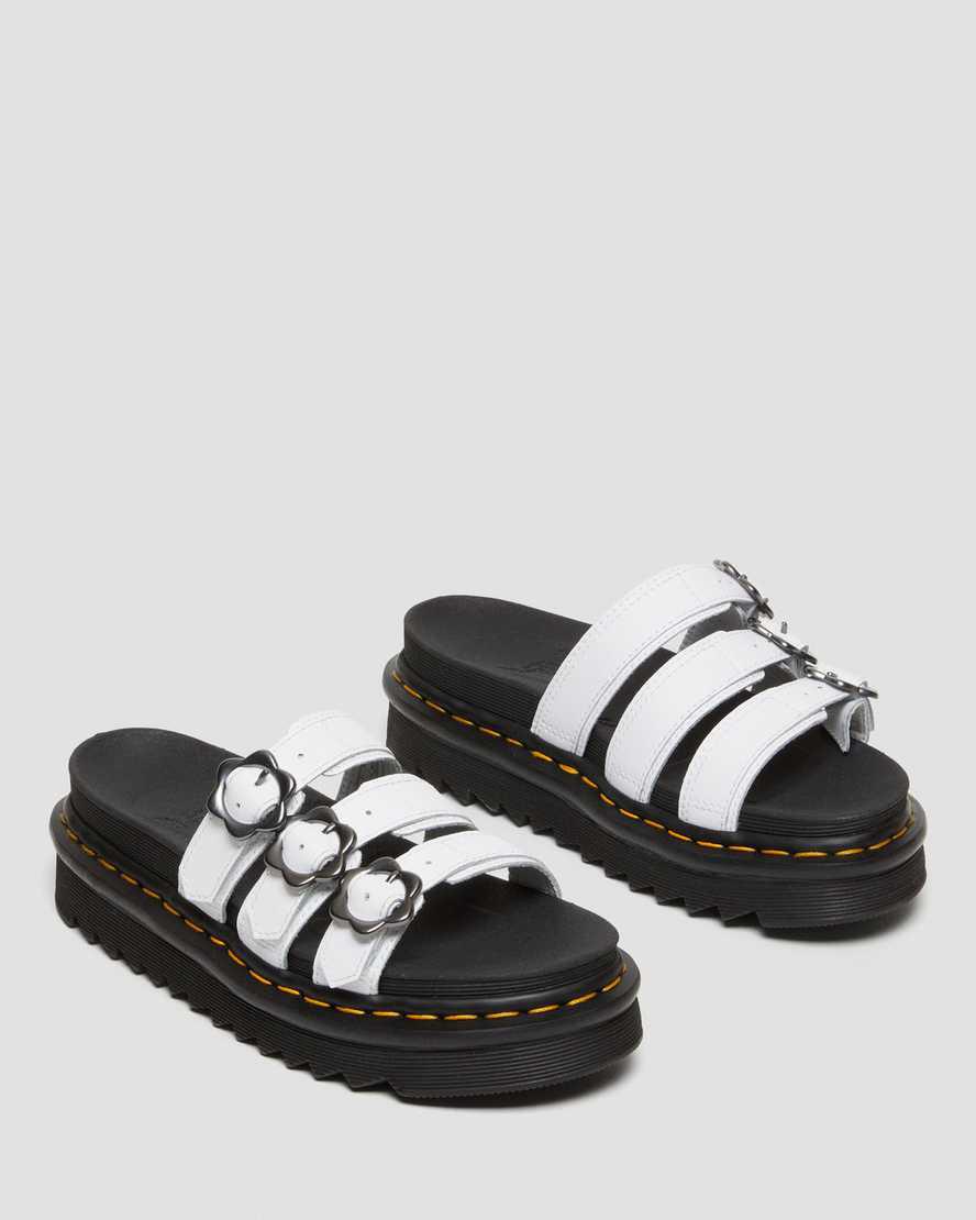 Dr Martens Blaire Flower Buckle Leather Slide Naisten Platform Sandaalit Valkoinen  Suomi |  8135DEHAG