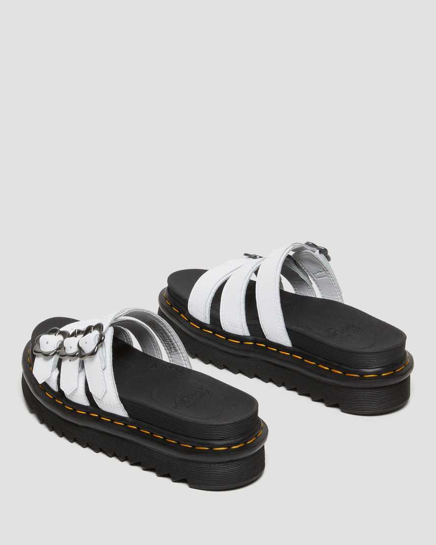 Dr Martens Blaire Flower Buckle Leather Slide Naisten Platform Sandaalit Valkoinen  Suomi |  8135DEHAG