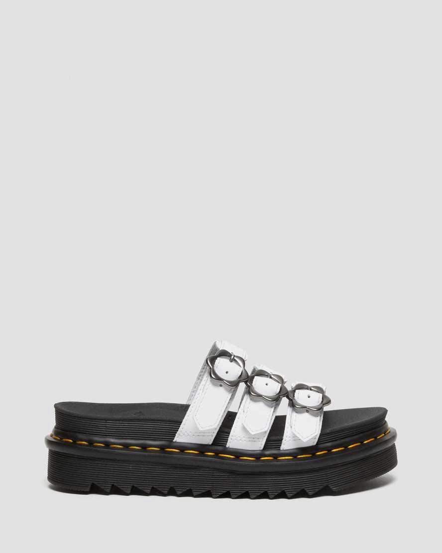 Dr Martens Blaire Flower Buckle Leather Slide Naisten Platform Sandaalit Valkoinen  Suomi |  8135DEHAG