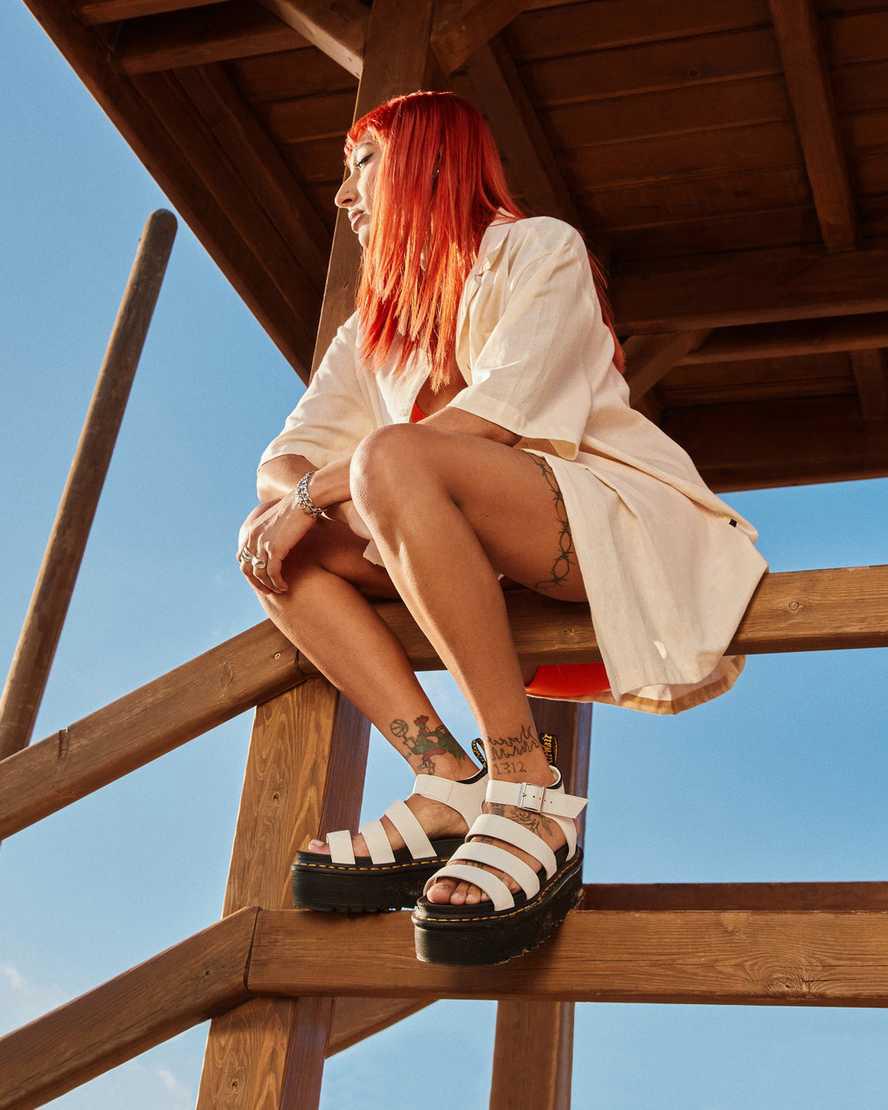 Dr Martens Blaire Hydro Leather Strap Naisten Platform Sandaalit Valkoinen  Suomi |  8264OGZYA