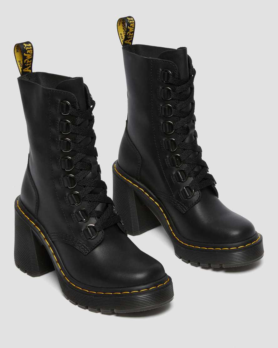 Dr Martens Chesney Leather Flared Lace Up Naisten Korkokengät Saappaat Mustat  Suomi |  0348GVBYQ
